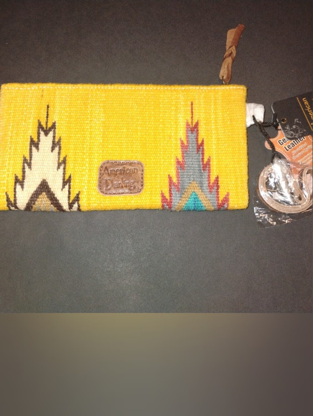 American Darling Yellow Aztec Saddle Blanket Clutch With Leather Removable Strap